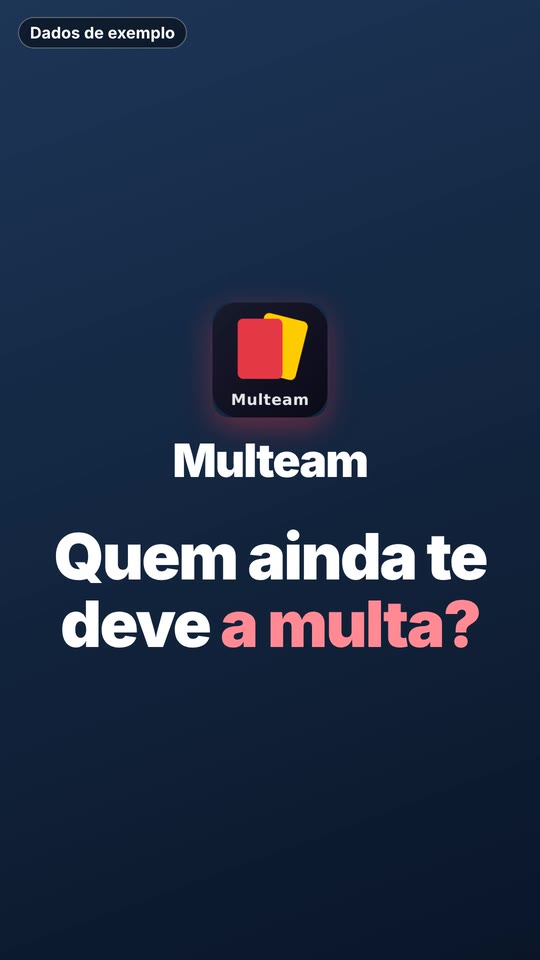Demonstração da Multeam: ecrãs da app com multas, caixa e treinos
